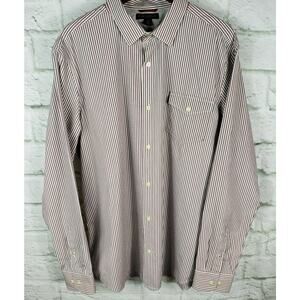Banana Republic MensButton Down Shirt Slim Fit Red Multi Striped L/S XL 17-17.5